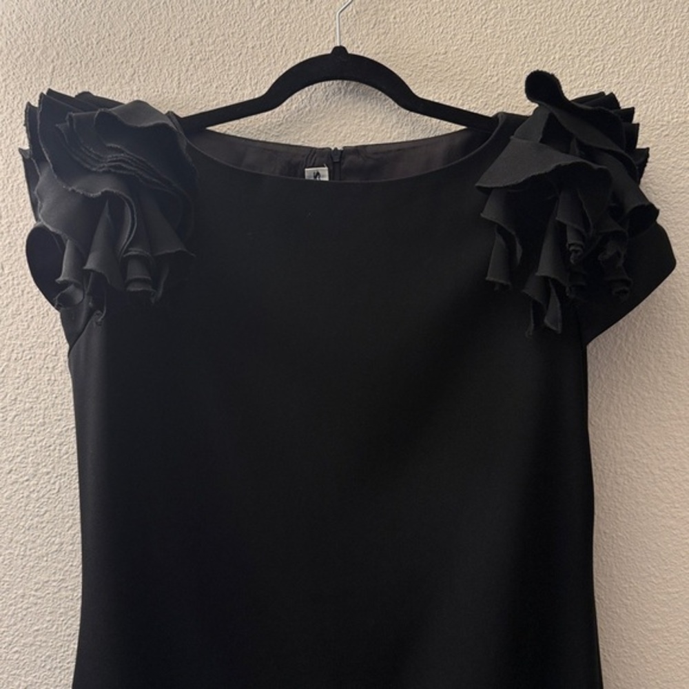 Vintage David Hayes Elegant Black Ruffle Sleeve new length Dress